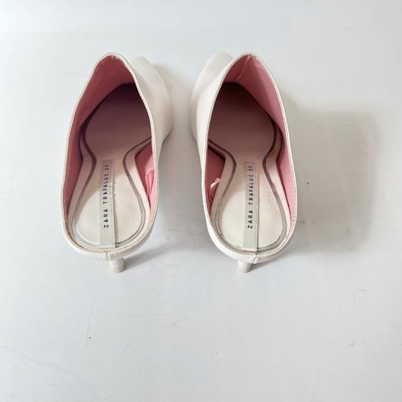 Zara Sculptural Kitten Heel Ecru (off) White Mules Slides, Size 37 EU (6.5-7 US) - Picture 7 of 15